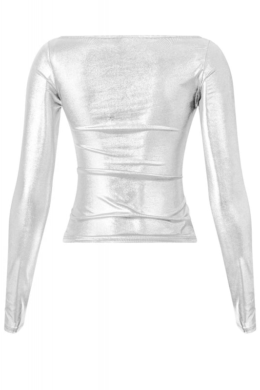 "Sparkle & Shine" Long Sleeve Boat Neckline Metallic Top.