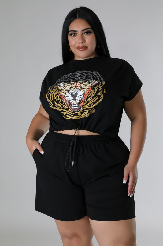 "Wish Granted" Plus Size Cropped Tee & Stretch Short Set.