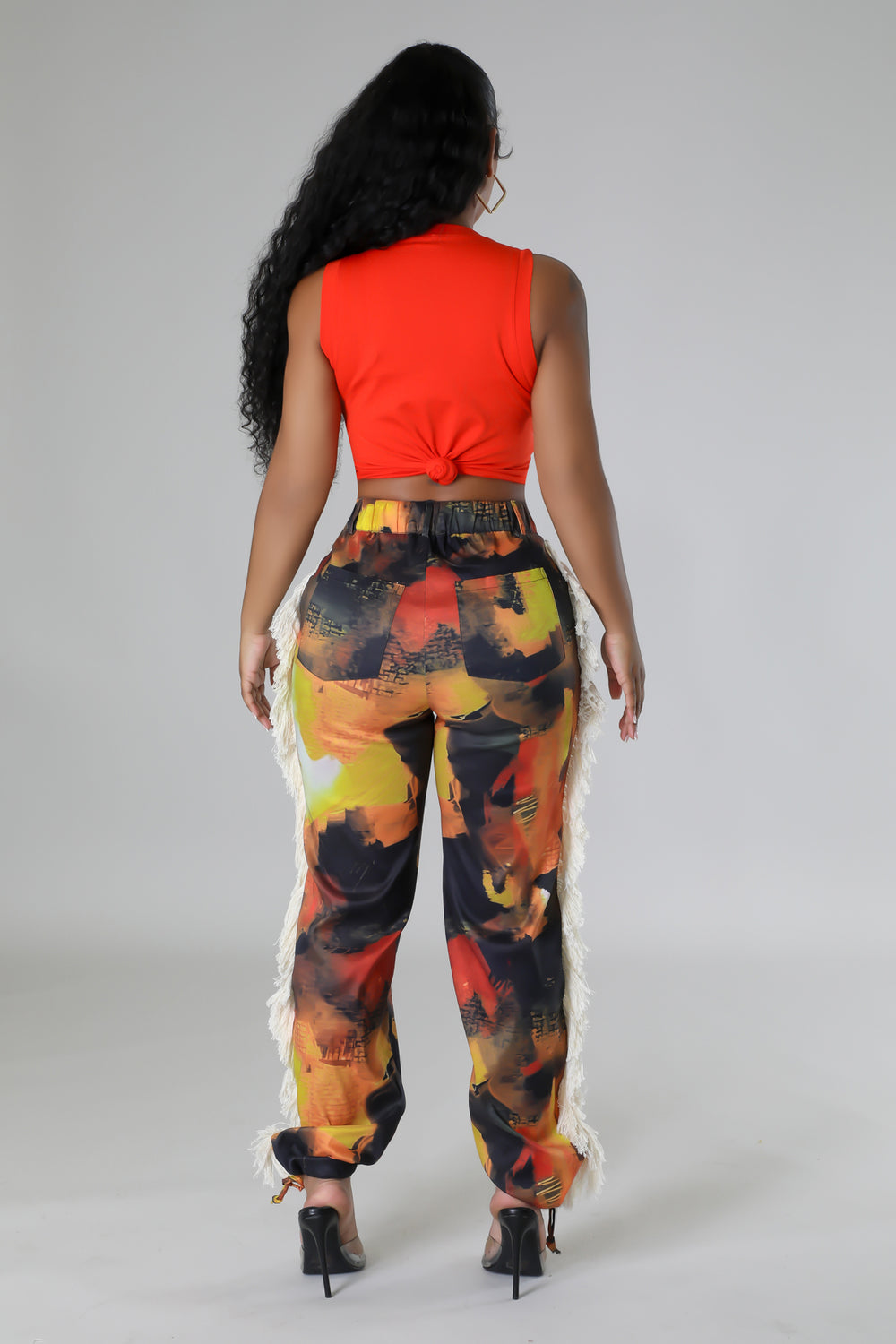 "Just Like That" Printed Fringed Side High Waisted Pants.