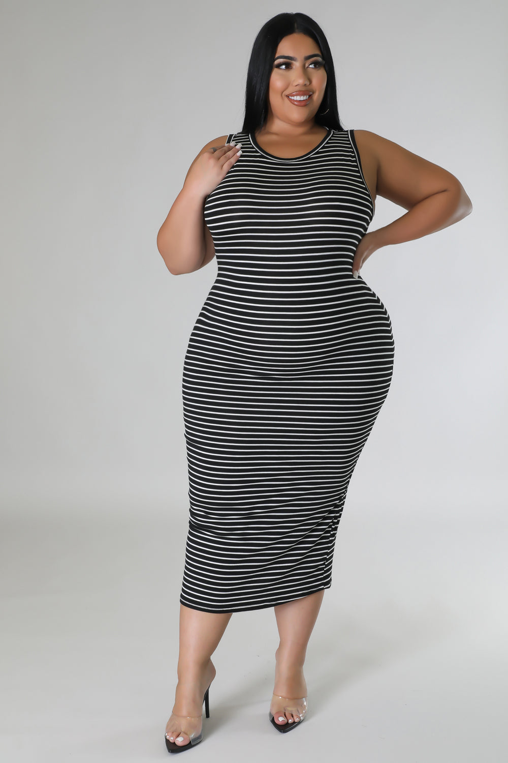 "Doing Me" Sleeveless Plus Size Midi Dress.