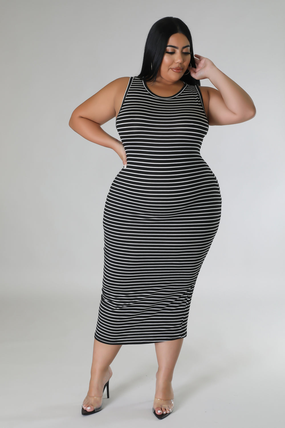 "Doing Me" Sleeveless Plus Size Midi Dress.