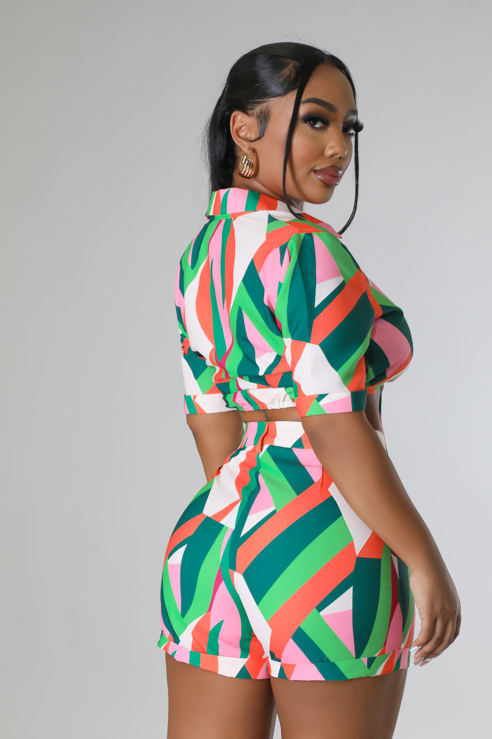 "Thousand Wishes" Front Tied Half Sleeve Crop Top & Shorts Set.
