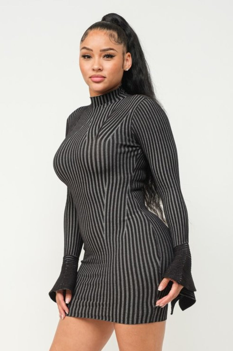 "Shorty Fine" Shark Bite Long Sleeve Mini Dress.