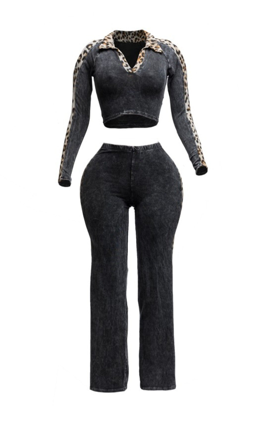 "Wild For You" Plus Size Mineral Washed Crop Top & Pants Set.
