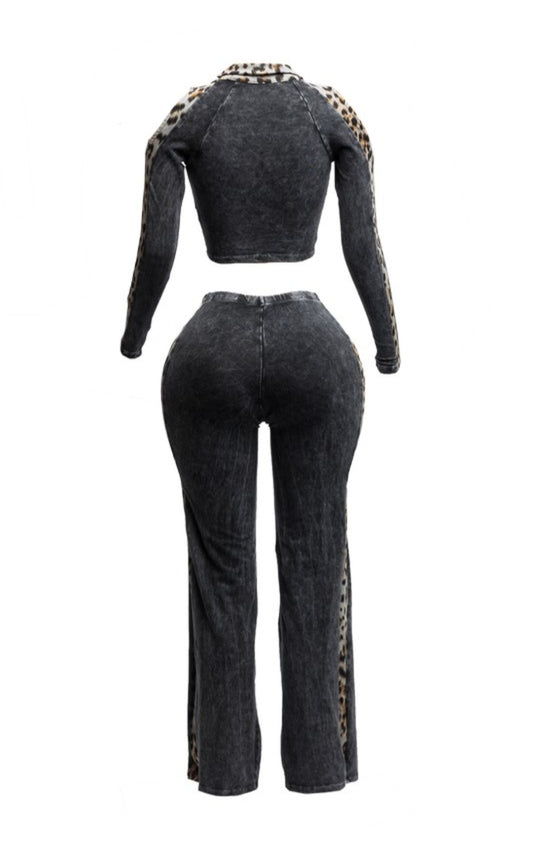 "Wild For You" Plus Size Mineral Washed Crop Top & Pants Set.