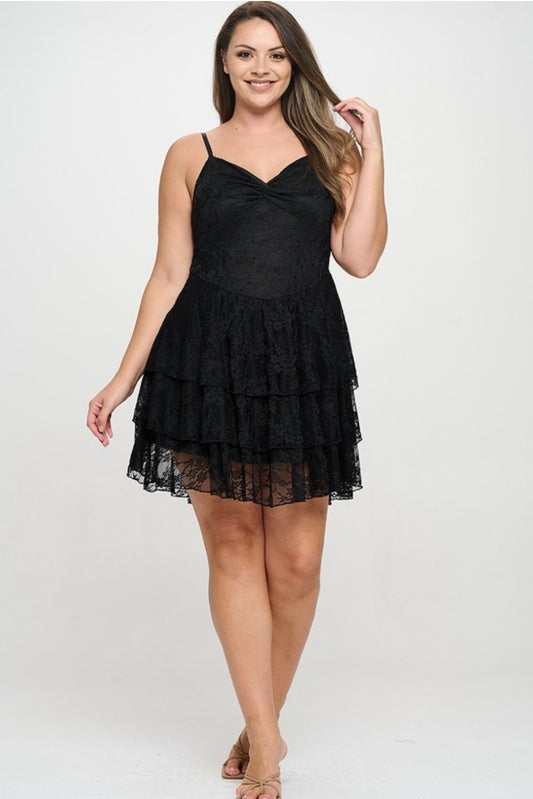 "Hey Babe" Plus Size Twist Front Lace Mini Dress.
