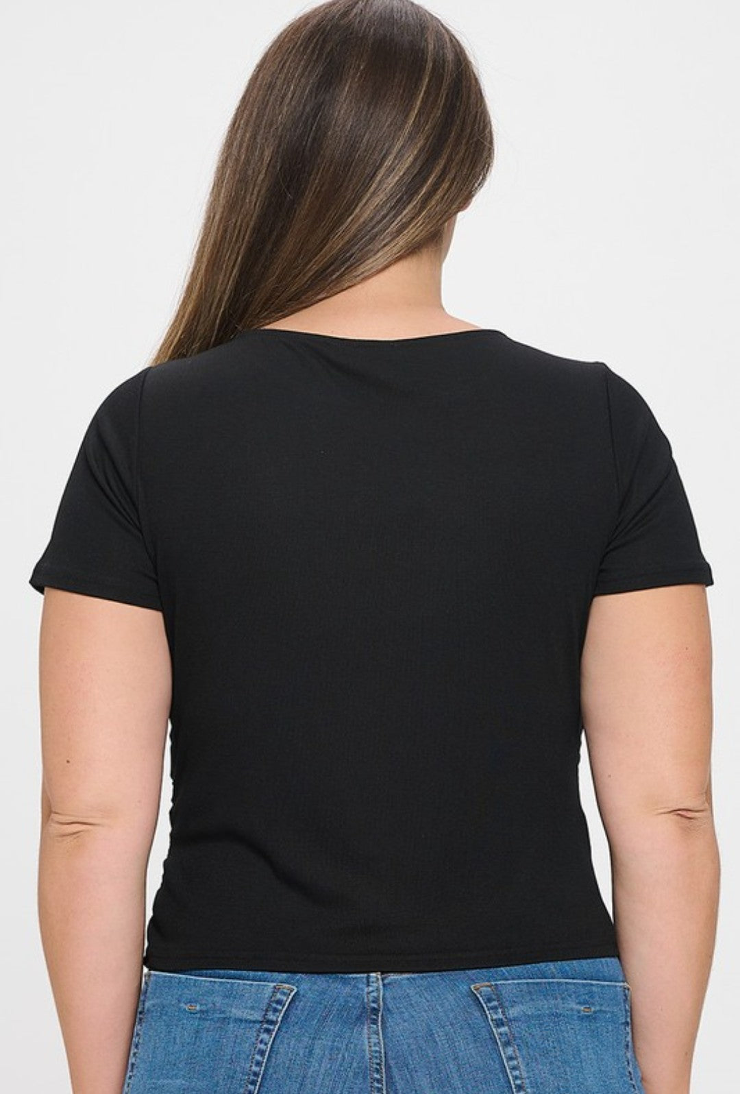 "Vibes Are Good" Plus Size Short Sleeve Ruched Top.