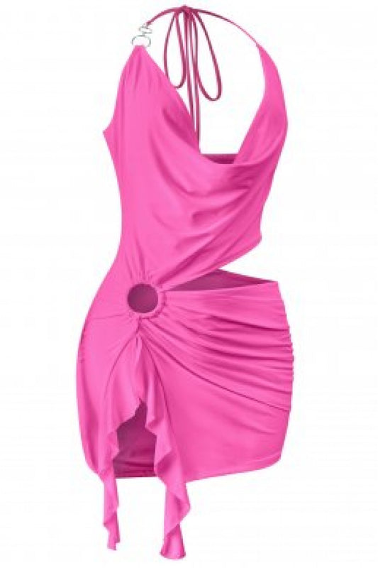 "Happy Days" Sleeveless Halter Front Slit Mini Dress.