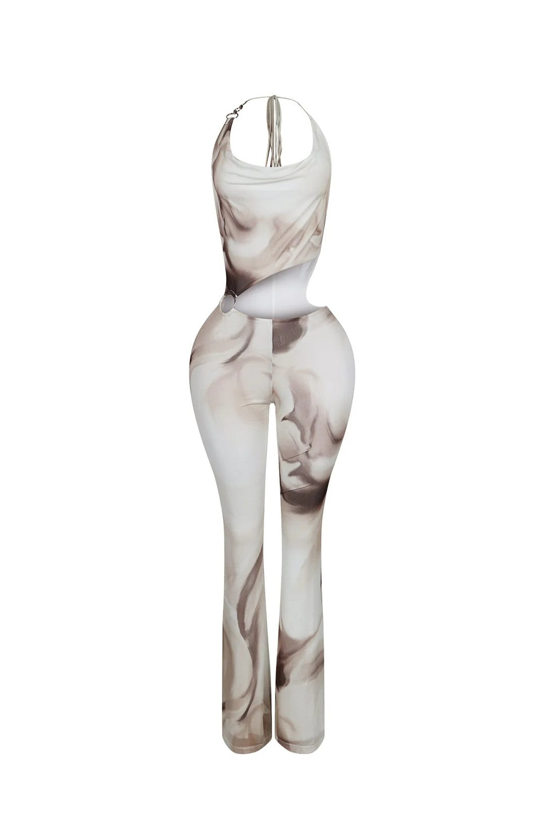 "Pretty & Happy" Midriff Cutout Halter Jumpsuit.