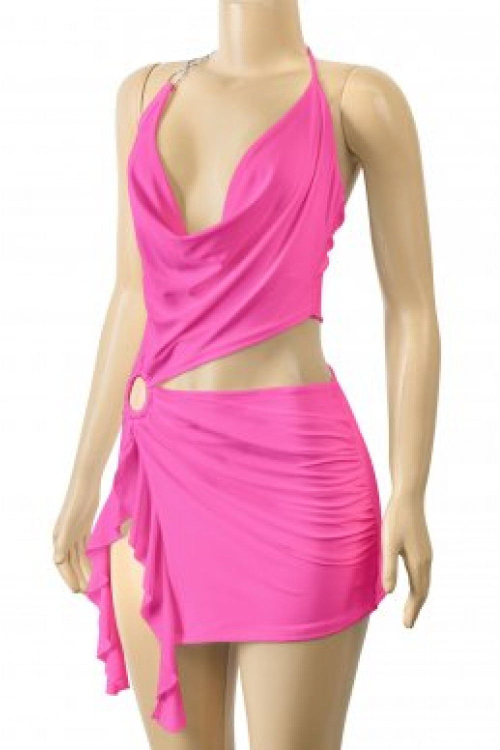 "Happy Days" Sleeveless Halter Front Slit Mini Dress.