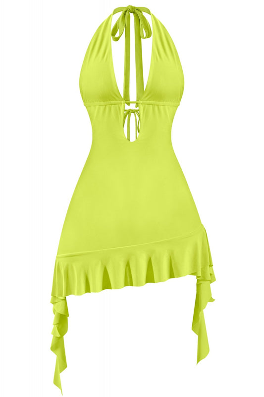 "In Your Dreams" Sleevless Halter Ruffled Mini Dress.