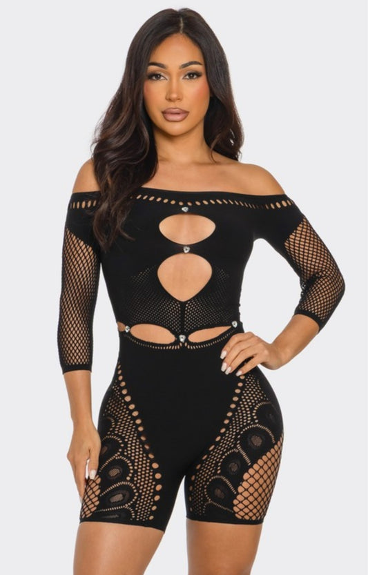 "Too Hot To Handle" Off Shoulder Seamless Romper.