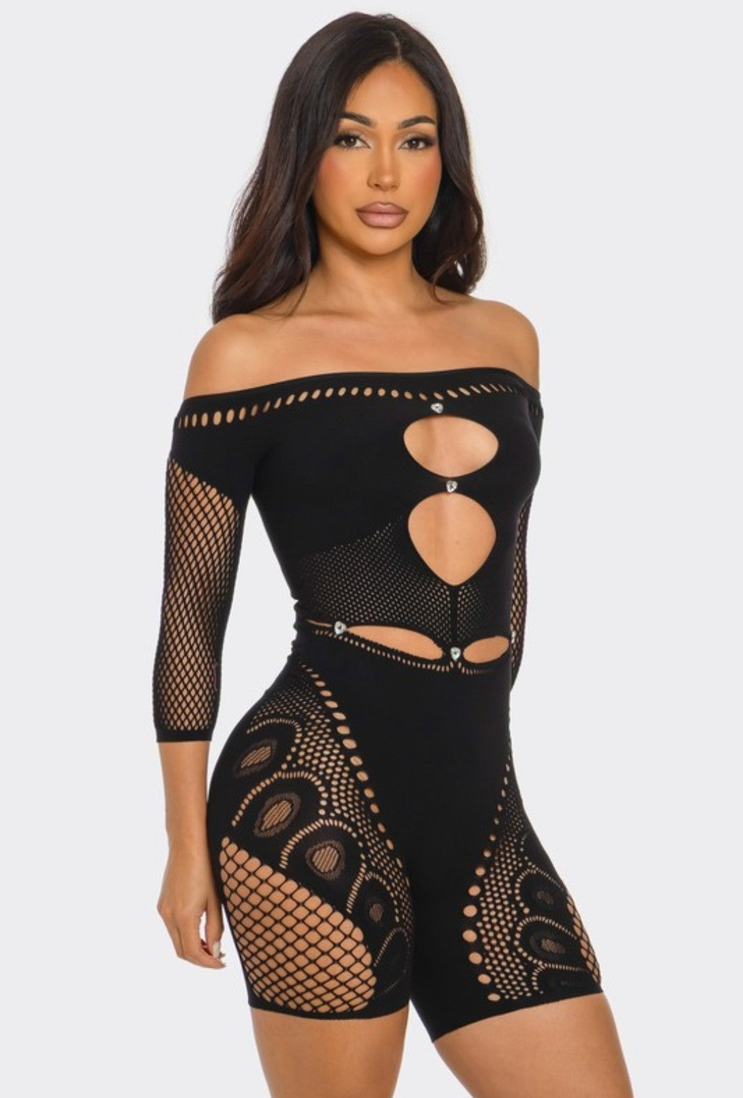"Too Hot To Handle" Off Shoulder Seamless Romper.