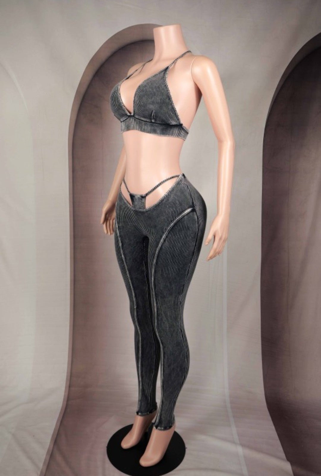 "Look At Me Now" Mineral Washed Bra Top & Bikini Leggings Set.