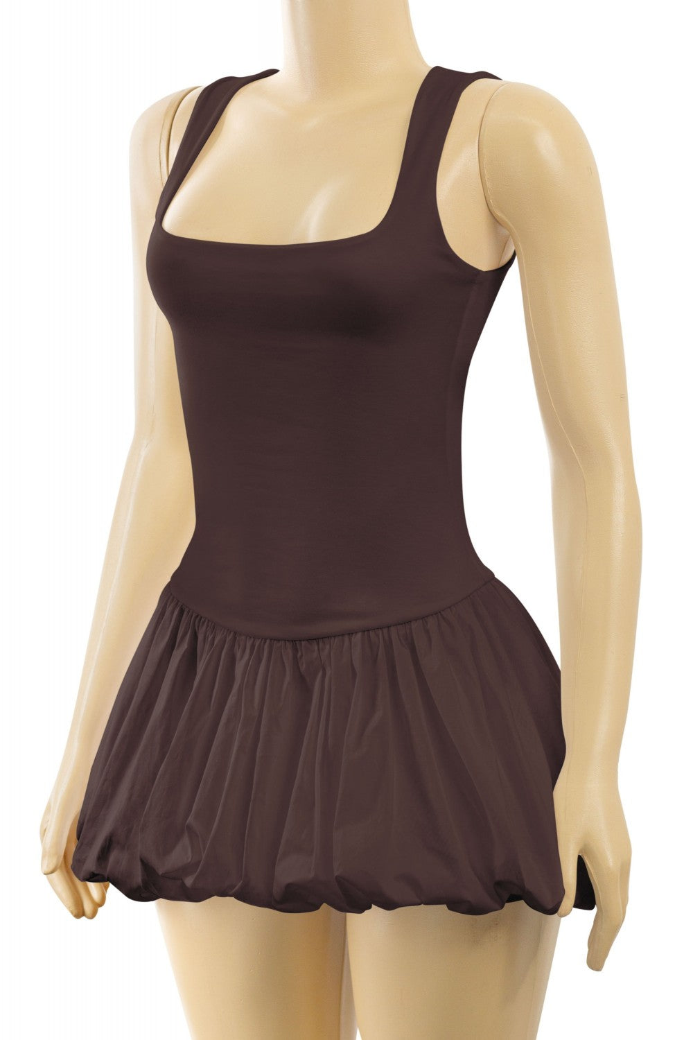 "No Words, Just Allure" Sleeveless Squareneck Bubble Mini Dress.