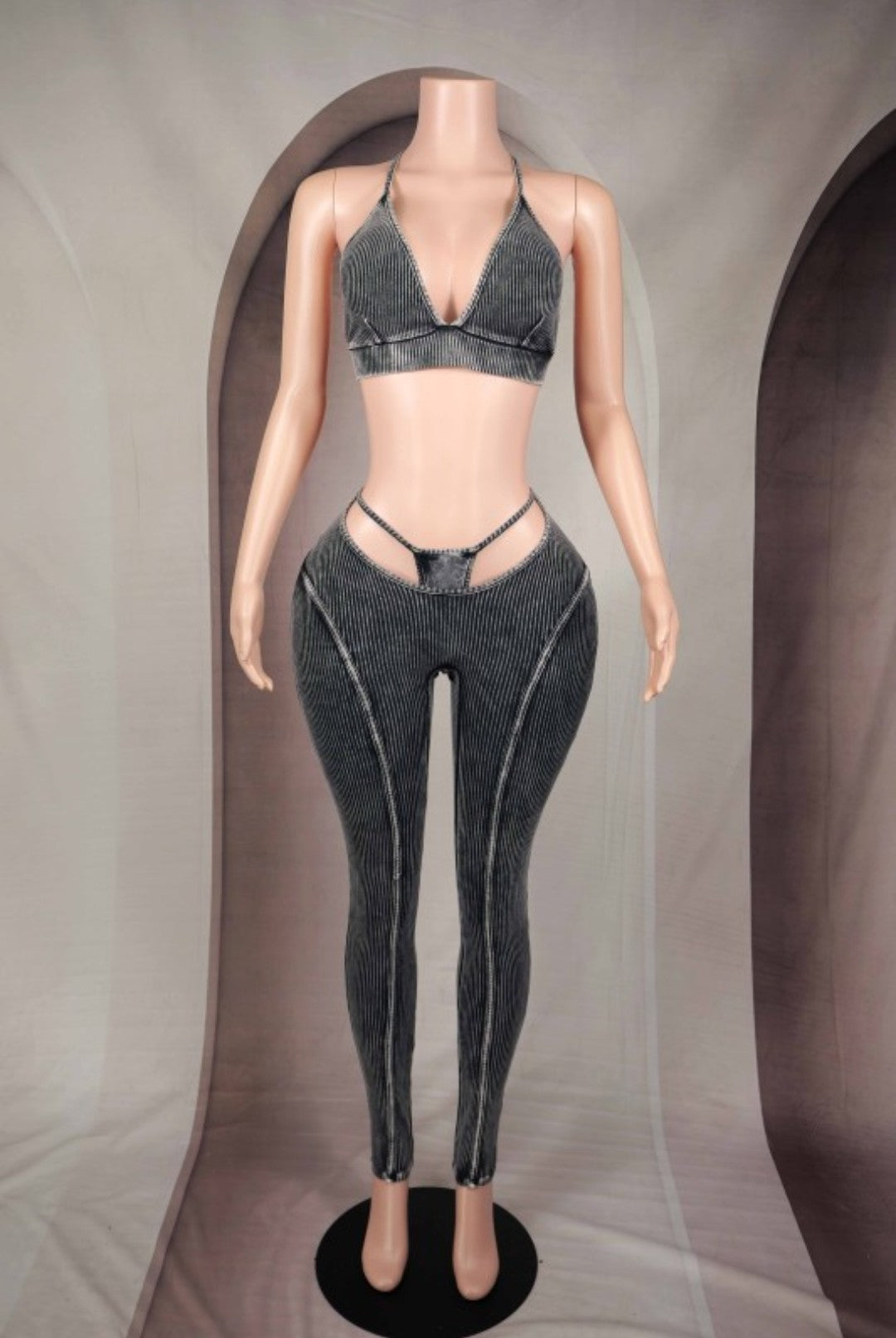"Look At Me Now" Mineral Washed Bra Top & Bikini Leggings Set.