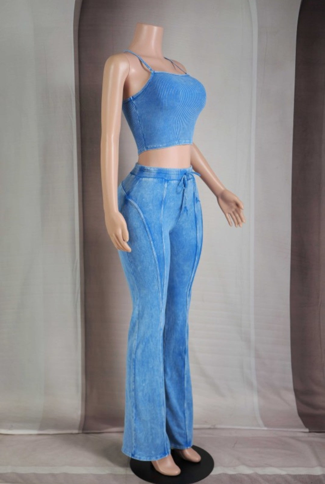 "Royalty" Mineral Wash Cropped Cami & Longe Pants Set.