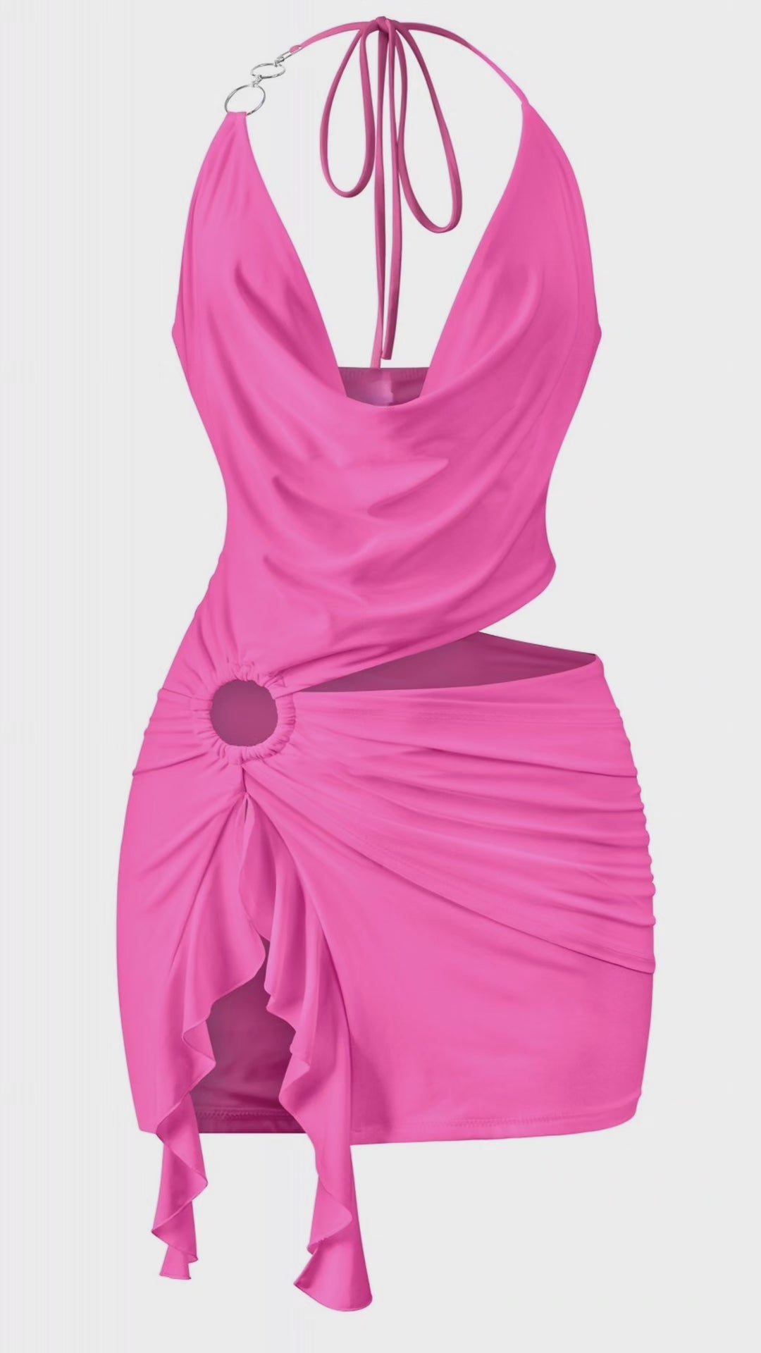 "Happy Days" Sleeveless Halter Front Slit Mini Dress.