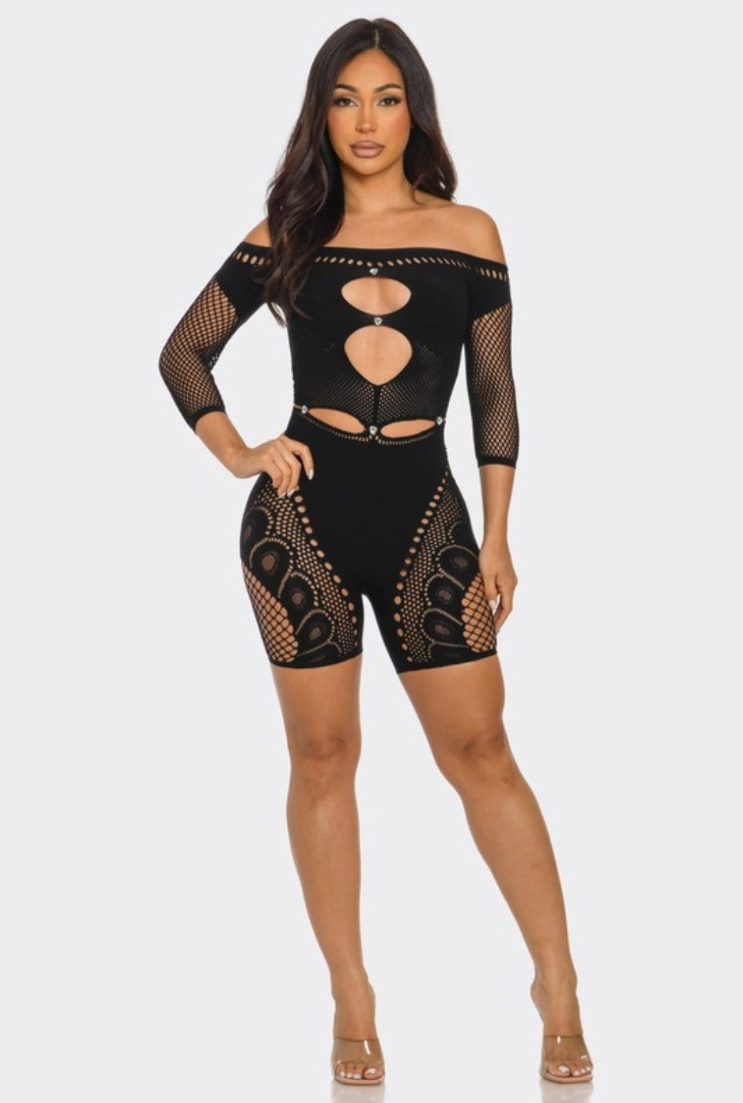 "Too Hot To Handle" Off Shoulder Seamless Romper.