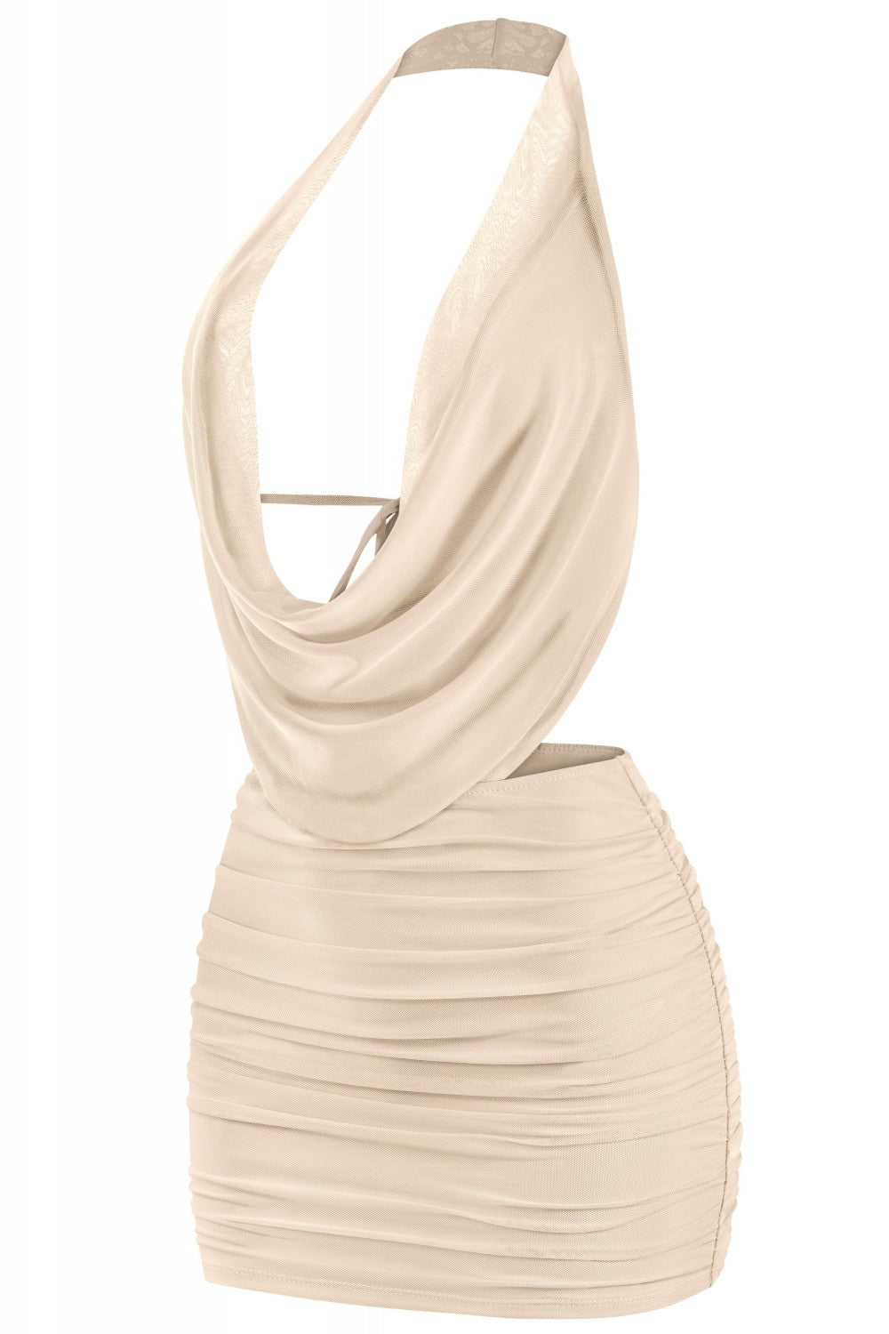 "So Seductive" Halter Cowl Neck Mesh Mini Dress.