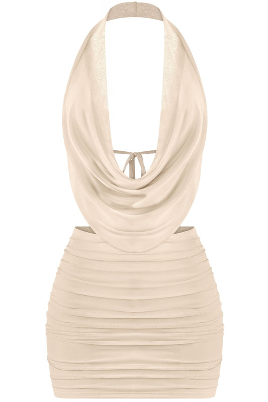"So Seductive" Halter Cowl Neck Mesh Mini Dress.