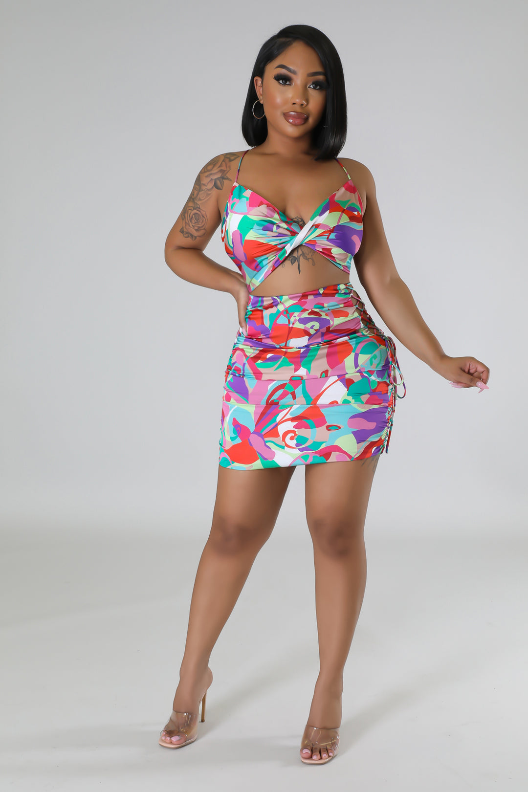 "Summer Preview" Cutout Satin Mini Dress.