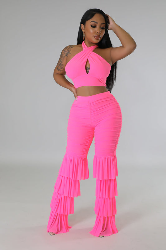 "I Win, You Lose" Wrap Around Top & High Waisted Ruched Pants Set.
