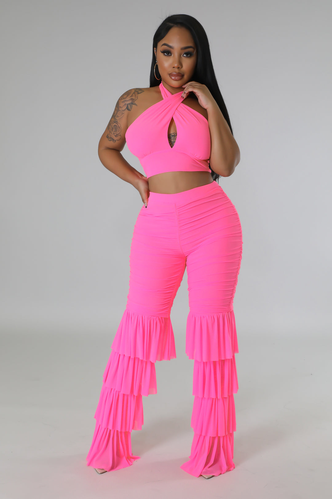 "I Win, You Lose" Wrap Around Top & High Waisted Ruched Pants Set.