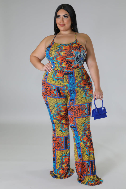 "Basilica" Plus Size Flare Bottom Jumpsuit.