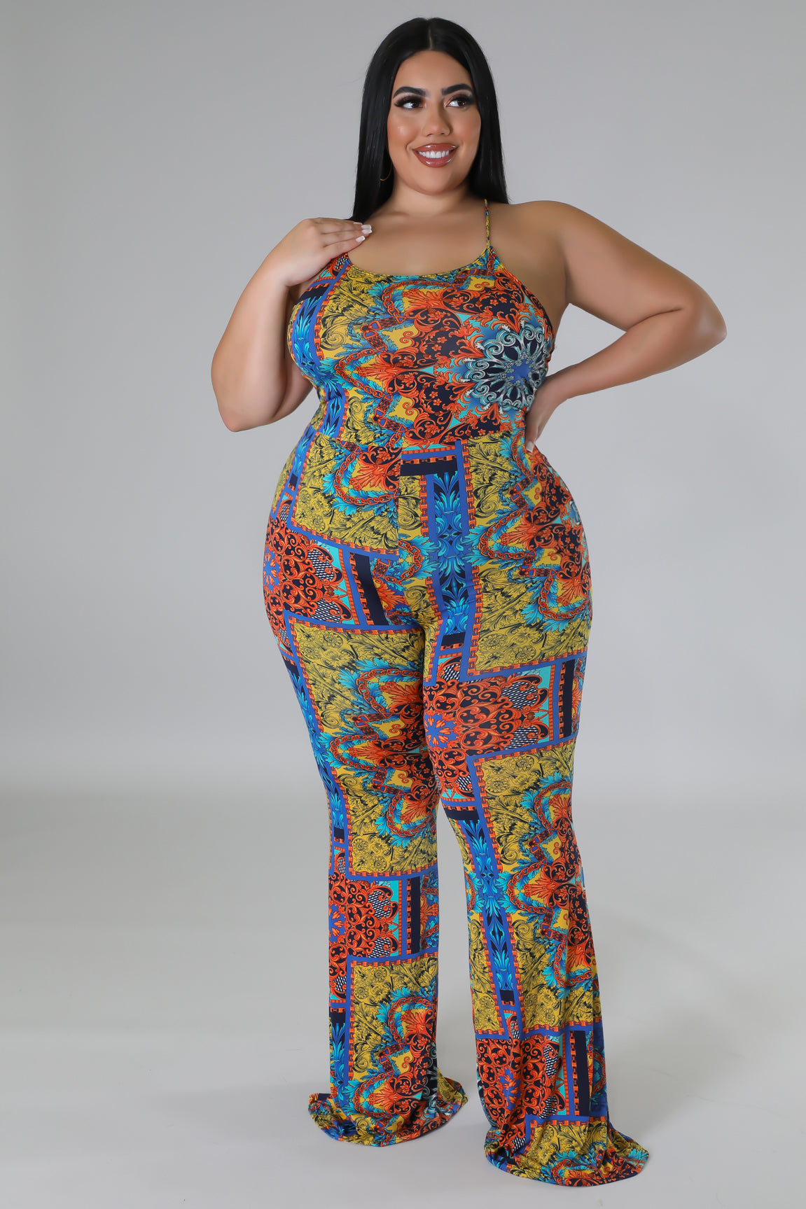 "Basilica" Plus Size Flare Bottom Jumpsuit.