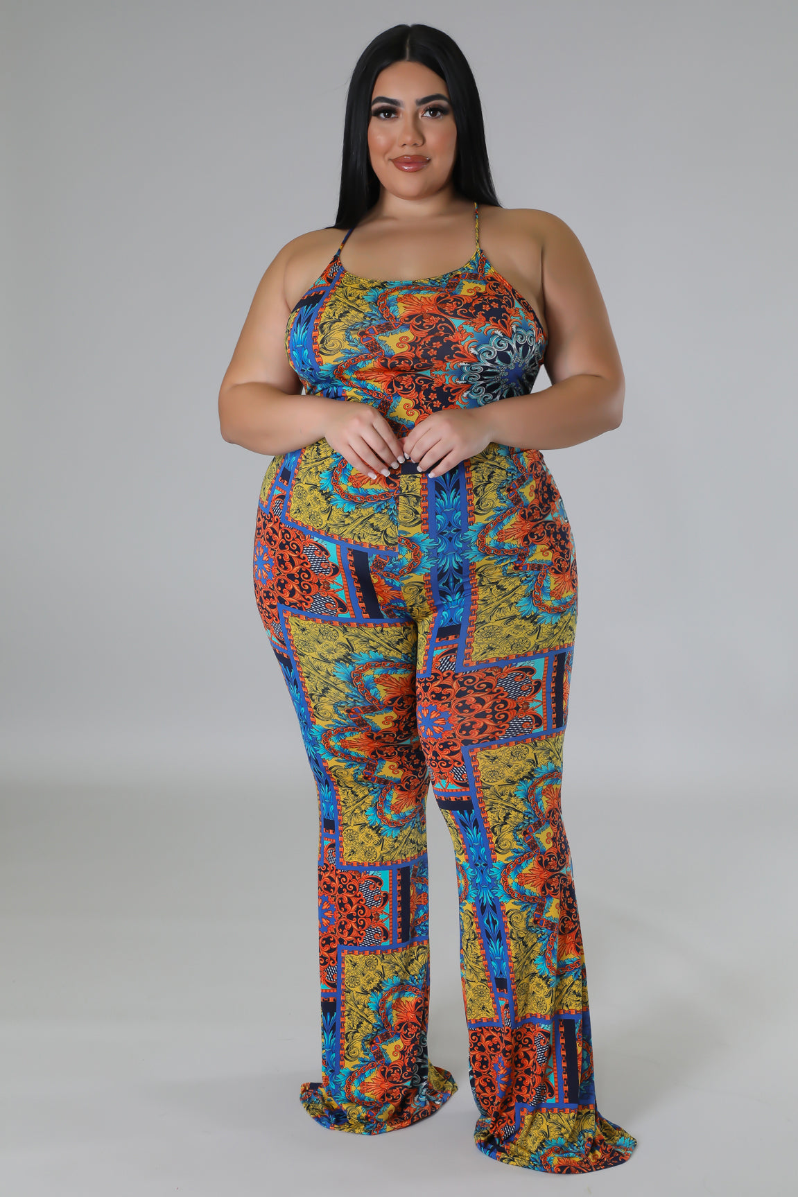"Basilica" Plus Size Flare Bottom Jumpsuit.