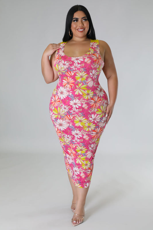 "Feeling The Sunshine" Plus Size Open Back Tie Midi Dress.