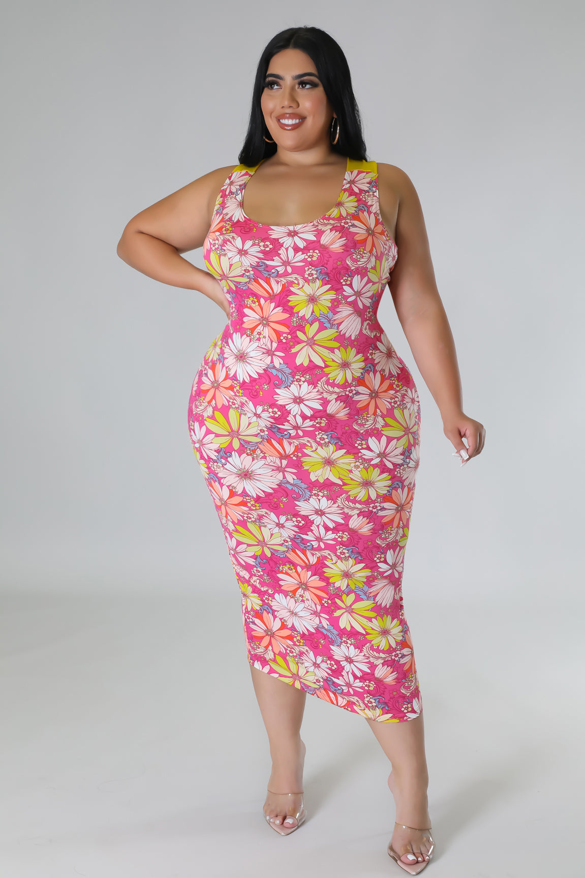 "Feeling The Sunshine" Plus Size Open Back Tie Midi Dress.
