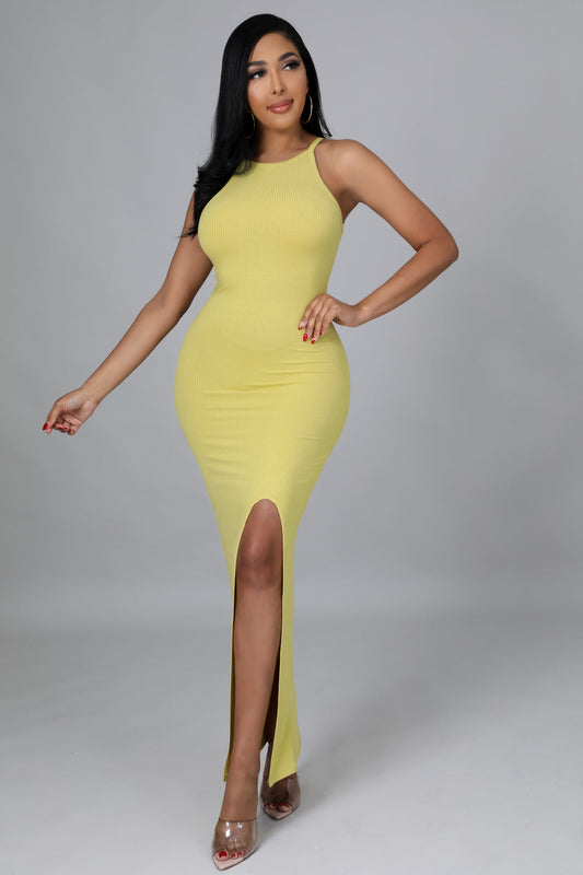 "My Way" Knit Rib Sleeveless Slit Dress.