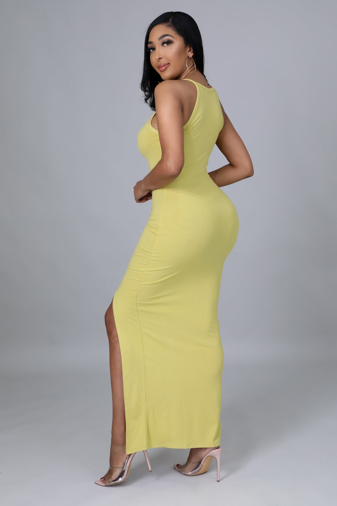 "My Way" Knit Rib Sleeveless Slit Dress.