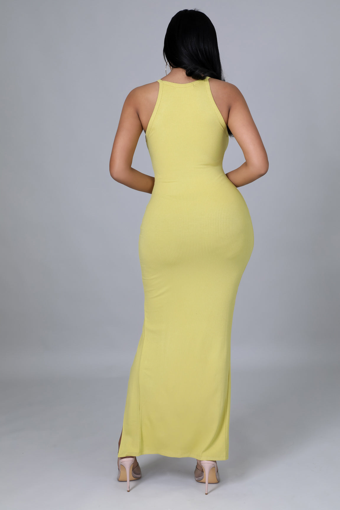 "My Way" Knit Rib Sleeveless Slit Dress.