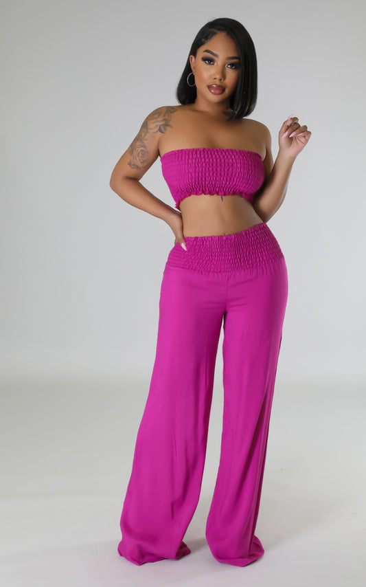 "Tropicana Resort" Trim Tube Top & Pants Set.