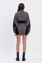 Load image into Gallery viewer, &quot;Maverick&quot; Nylon Contrast Track Suit Top &amp; Mini Skirt Set.
