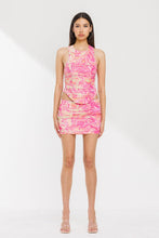 Load image into Gallery viewer, &quot;I Just Wanna Love You&quot; Swirl Ruched Tank Mesh Top &amp; Low Rise Mini Skirt Set.

