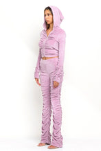 Load image into Gallery viewer, &quot;Casual Days, Unforgettable Memories&quot; Velour Ruched Hoodie &amp; Ruched Pants Lounge Set.
