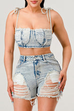 Load image into Gallery viewer, ATHINA No strings attached distressed denim set
