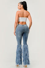 Load image into Gallery viewer, &quot;Effortless Charm, Endless Grace&quot; Distressed Pearl Embellished Feather Detail Jeans.
