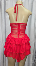 Load image into Gallery viewer, &quot;Ruby Red&quot; Halter Cutour Sheer Ruffle Mini Dress.
