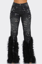 Load image into Gallery viewer, &quot;Effortless Charm, Endless Grace&quot; Distressed Pearl Embellished Feather Detail Jeans.
