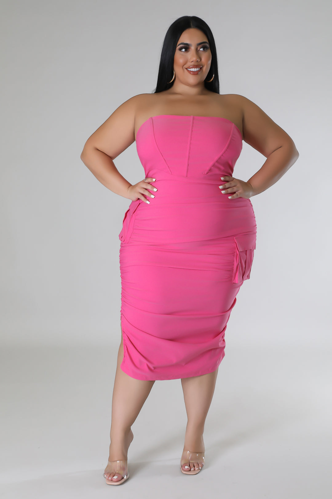 "Cuff It" Plus Size Corset Cargo Style Midi Dress. 