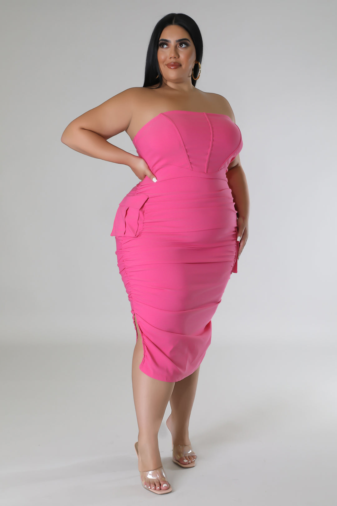 "Cuff It" Plus Size Corset Cargo Style Midi Dress. 