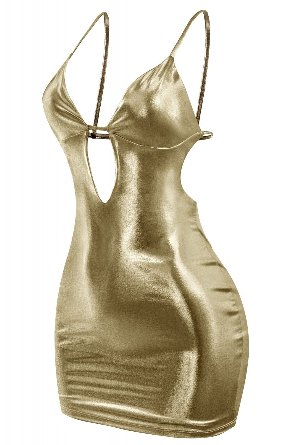 "Golden Goddess" Halter Deep Plunge Open Back Mini Dress.