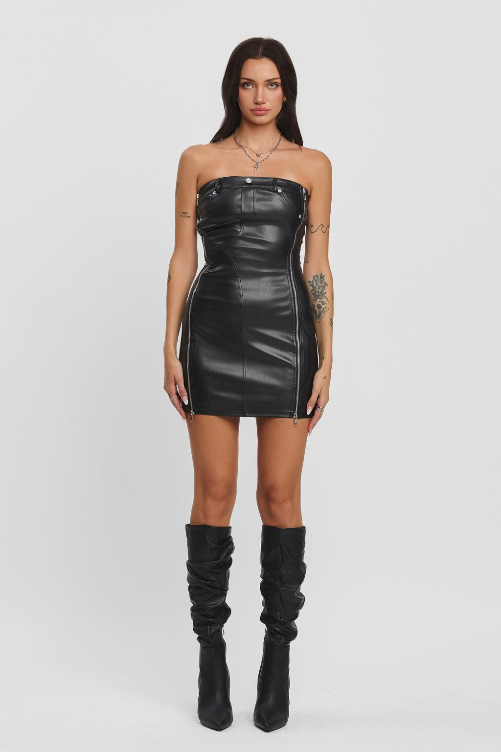 "Girl Of Your Dreams" Pleather Tube Top Mini Dress.