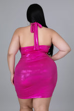 Load image into Gallery viewer, &quot;Candy Girl&quot; Plus Size Silky Foil Cross Halter Top Mini Dress.
