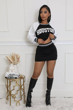 Load image into Gallery viewer, &quot;Houston Babe&quot; Long Sleeve Crop Top Sweater &amp; High Waisted Mini Skirt Set.
